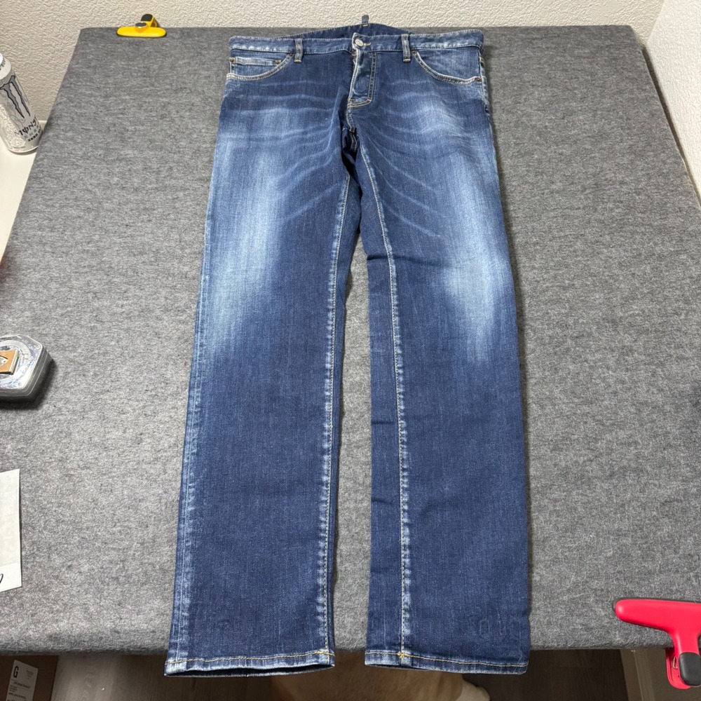 Dsquared2 Mens Blue Faded Straight Leg Button Fly Denim Jeans IT 52 (36x31.5)